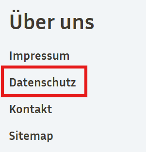 Screenshot Footer: Verlinkung Datenschutz