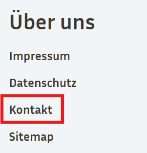 Screenshot Footer: Verlinkung Kontakt