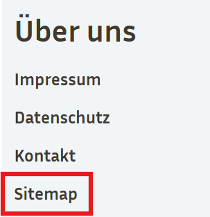 Screenshot Footer: Verlinkung Sitemap